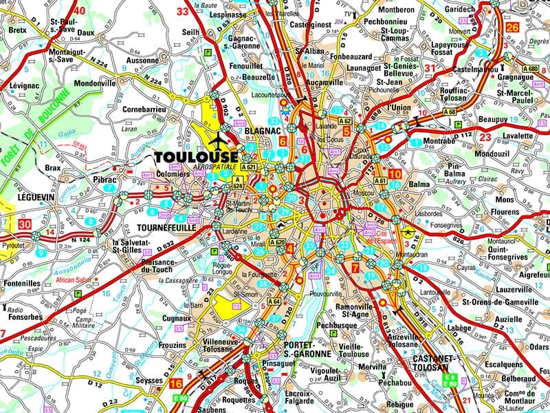 karte Toulouse ceļu