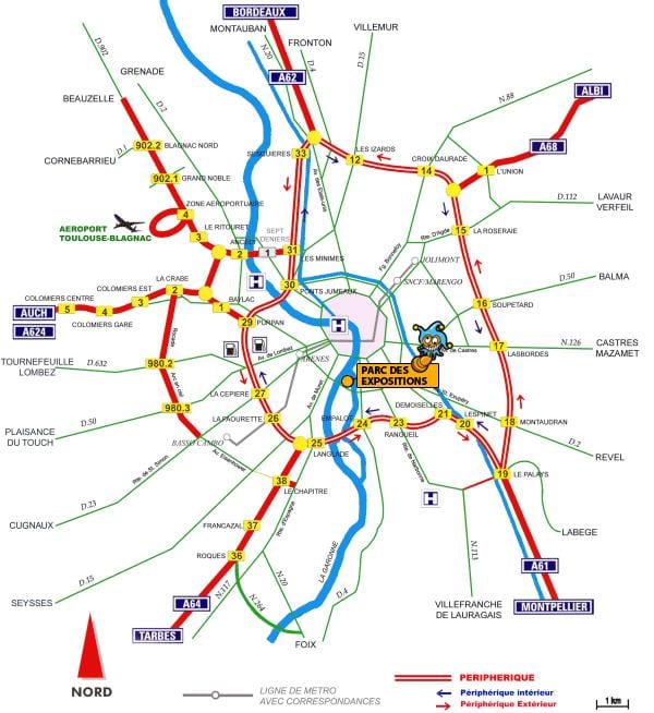 karte Toulouse šosejas