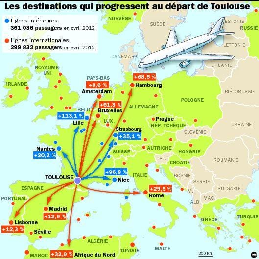karte Toulouse galamērķu lidostu