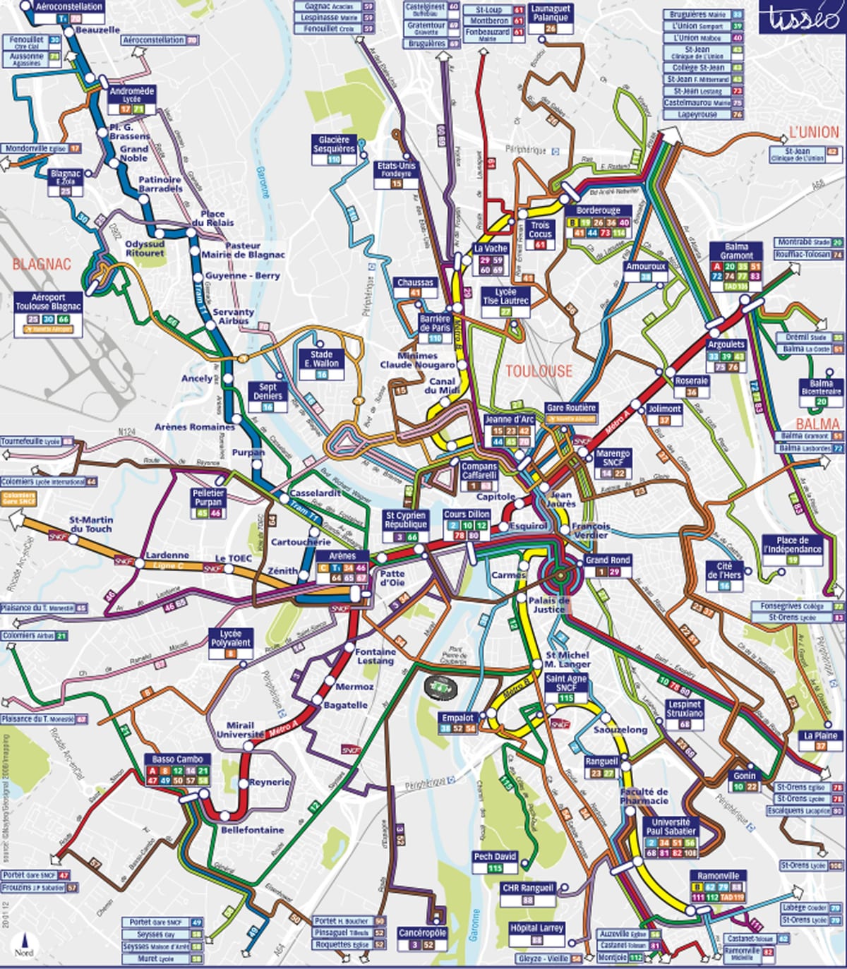 Toulouse autobusu maršruta karte