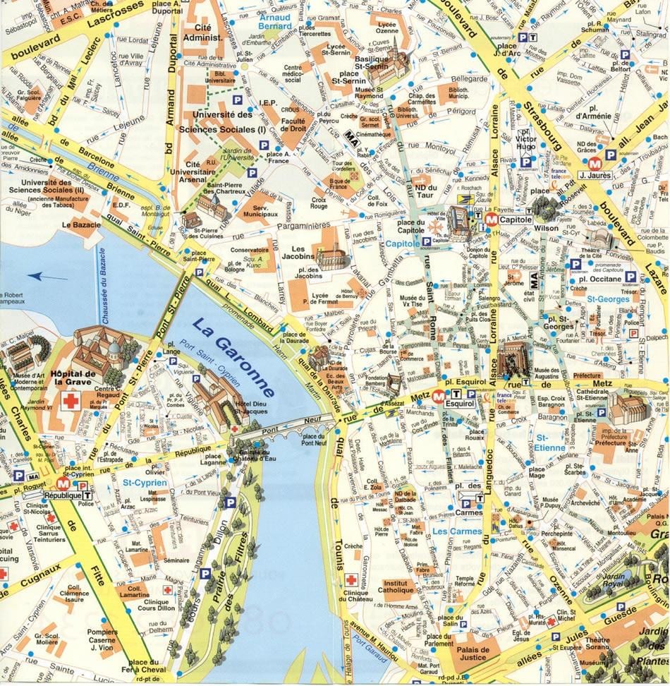 karte Toulouse priekšpilsētas