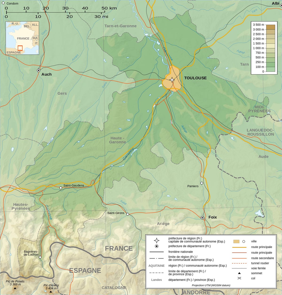 topogrāfiskās kartes no Toulouse