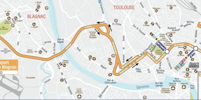 Karte Toulouse transports uz un no lidostas maršruta 